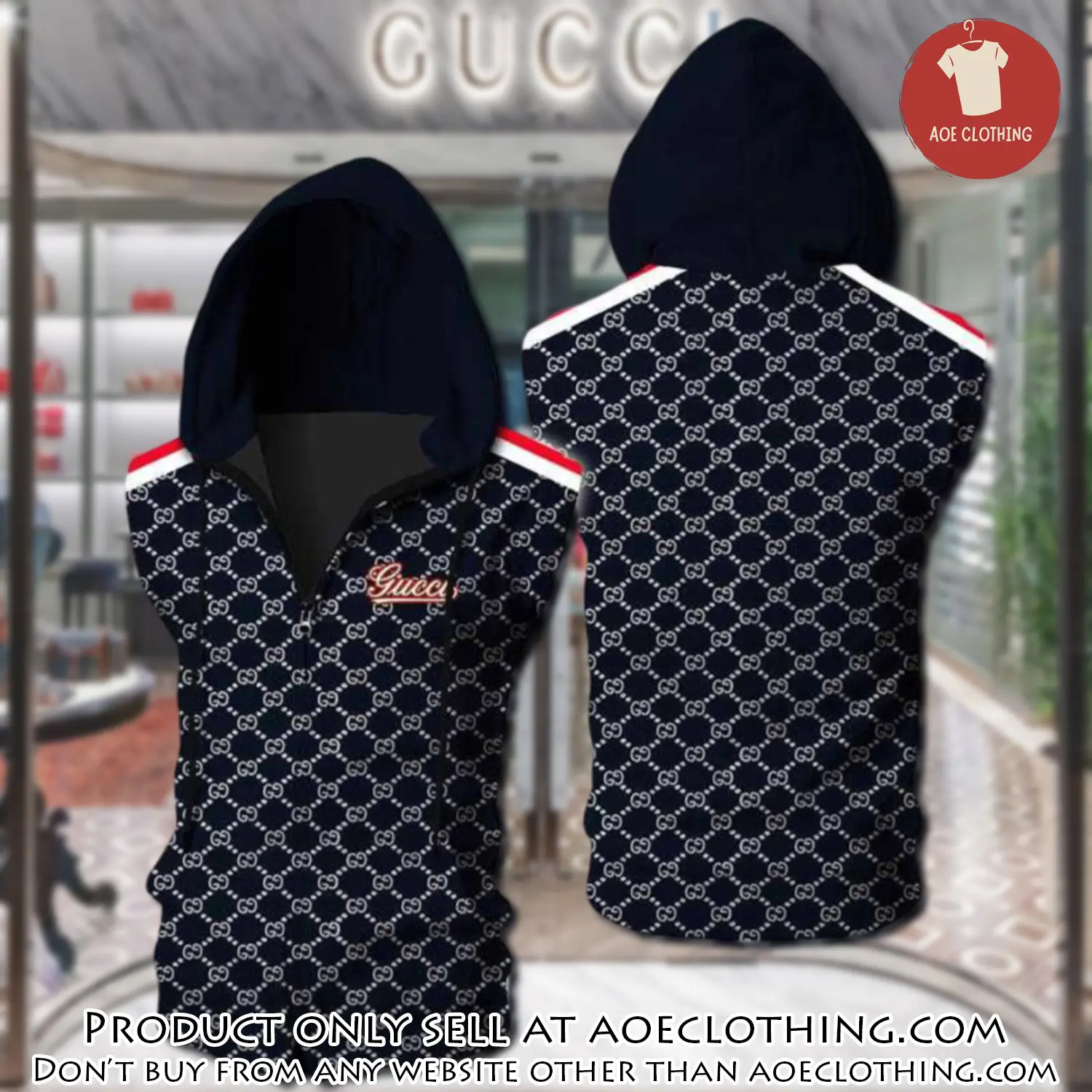 Gucci navy unisex sleeveless zip up hoodie luxury for men women szh006 aoe1951933